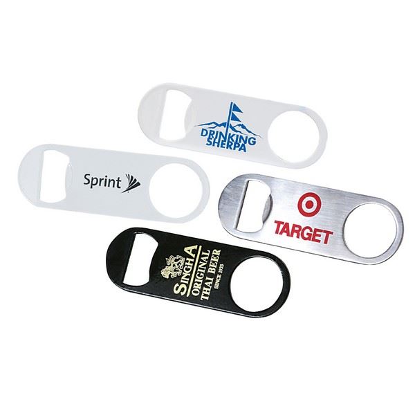 HST43410 Short Paddle Style Stainless Steel Bottle Opener with custom imprint